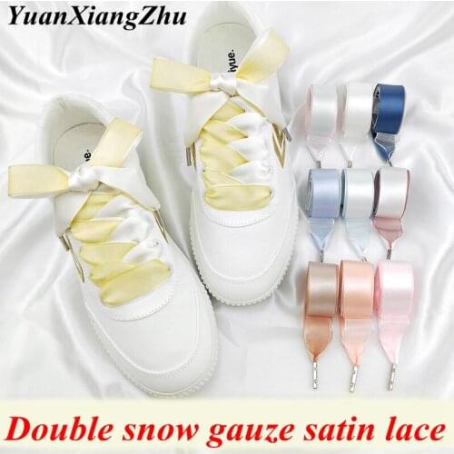 1 Pair New Double-faced Snow Yarn Satin Silk Ribbon Shoelaces Lace 2CM Width Off White Shoe Lace Fashion Sneakers Shoe Laces
