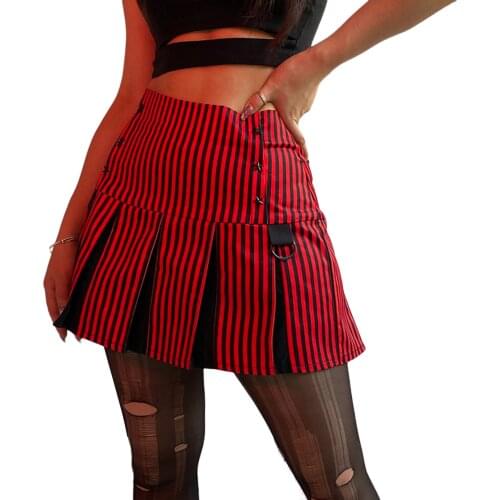 Womens Sexy Contrast Color Skirt High Waist Stripe Star Printing Short Skirt Wrinkle Zipper Summer Party Club Female Clothing