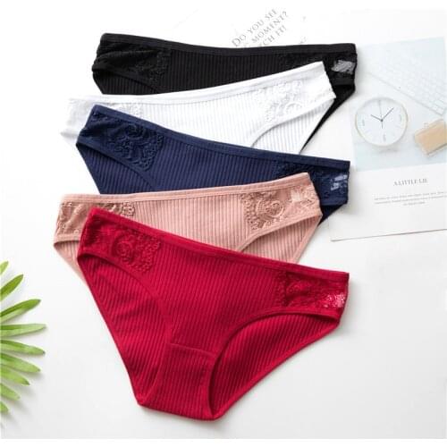 Womens Cotton Panties Elastic Soft Large Size M-XXL Ladies Lace Underwear Breathable Sexy Low Waist Briefs