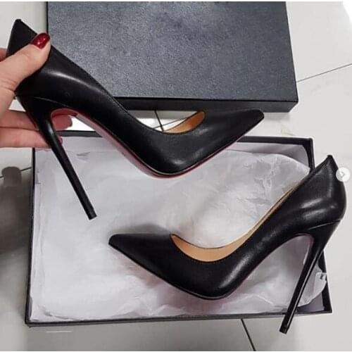 Moraima Snc Pointed Toe Woman High Heels Sexy 12CM Thin Heels Dress Shoes Black Nude Matter Leather Stiletto Heels