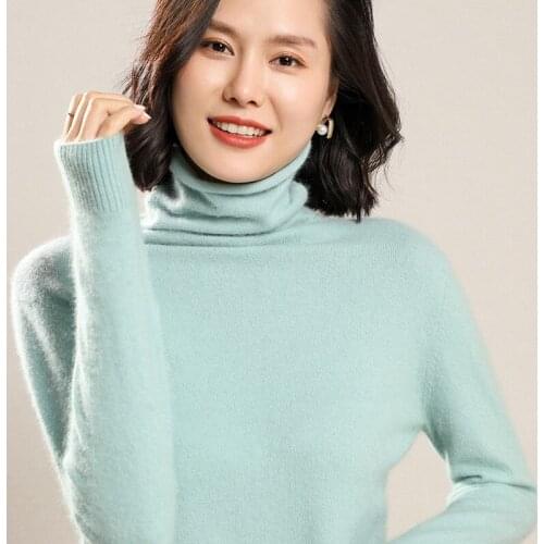 Winter 100% Mink Cashmere Knitted Pullover Womens Sweater Jumper Super Warm Female Turtleneck Solid Soft Loose Sweater Tops