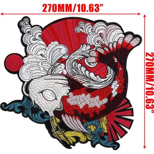1pc 27*27cm Koi Fish Embroidered Patch Japanese Koi Fish Clothes Applique Patch Sewing Craft Supplies Clothes Cool Decoration