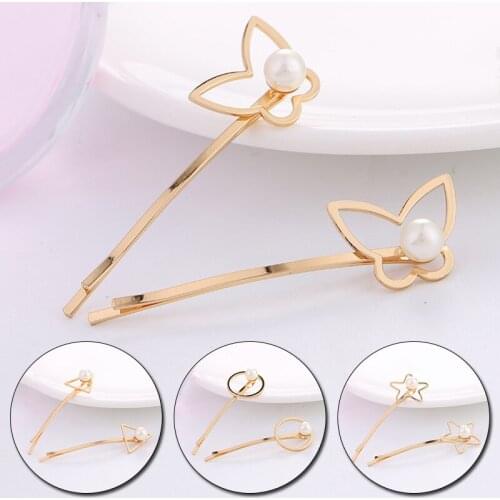 1Pc Fashion Women Girls Pearl Hair Clip Geometric Hairpins Gold Color Vintage Metal Hairgrips Women Barrettes Hair Accessories