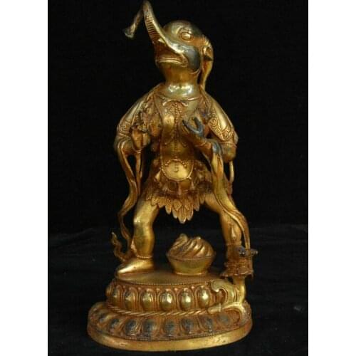10" Old Tibetan Bronze Gilt Ganapati Ganesh Lord Ganesha Elephant Buddha Statue