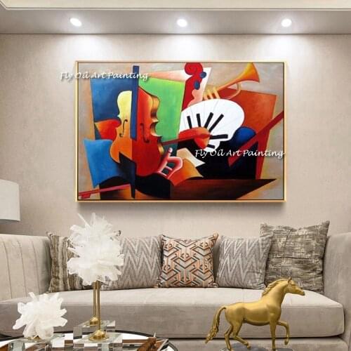 100% Hand Painted Musical Instruments Oil Painting On Canvas Modern Abstract Wall Art Picture For Living Room Home Decoration