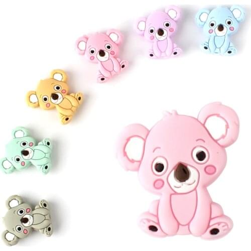 6pcs cute Silicone cartoon koala Beads rodent Silicone Teething Beads Accessories silicone rodent DIY Baby Necklace Pendant