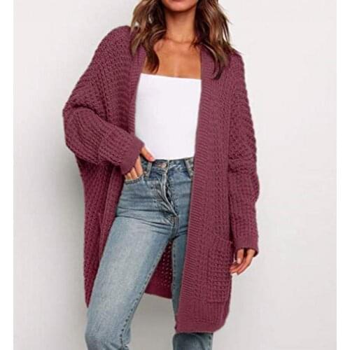 65% Dropshipping!!Trendy Fashion Knit Cardigan Womens Jacket Solid Color Loose Large Size Cardigan Sweater