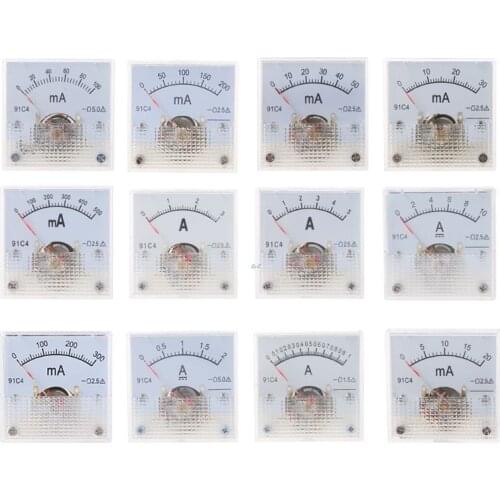 91C4 Ammeter DC Analog Current Meter Panel Mechanical Pointer Type 1/2/3/5/10/20/30/50/100/200/300/500mA A 83XA