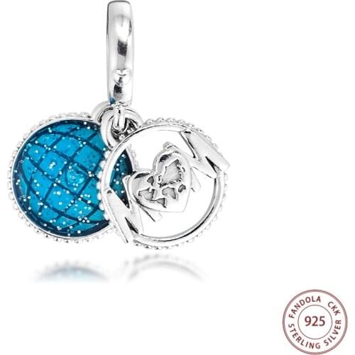 Mothers Day 2021 Fits Pandora Bracelet 925 Sterling Silver Glitter Globe Mum Dangle Charms Beads for Jewelry Making DIY Gift