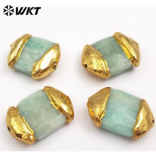 JF291 Fashion Design Capped Stone Beads Natural Amazonite Gold Capped Beads For Women Jewelry Fingding Making Accessories