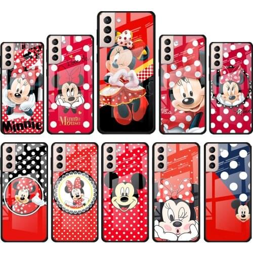 Disney Minnie Mouse Point for Samsung Galaxy S21 Ultra Plus A72 A52 4G 5G M51 M31 M21 Luxury Tempered Glass Phone Case Cover