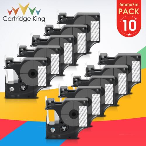 10pk White on Clear 43620 6mm Label for DYMO Tape D1 Cassette Cartridge for Dymo Label Maker LabelManager LabelPoint Printing