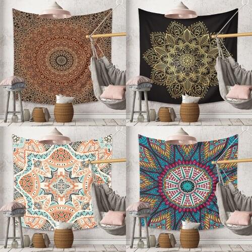 Black Mandala Indian Tapestry Wall Hanging Bohemian Beach Towel Polyester Blanket Yoga Mat Shawl Throw Sheet Pink Boho Tapestry