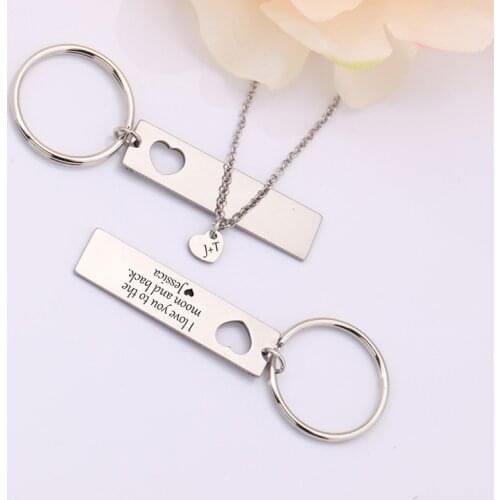 1 Set Piece Tag Necklace Keyrings Pendant Heart Sets Jewelry I Love You To The Moon And Back Jewelry Loving Words Present