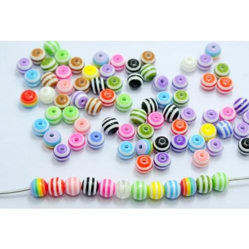 200 Mixed Colour Stripes Acrylic Round Beads 6mm