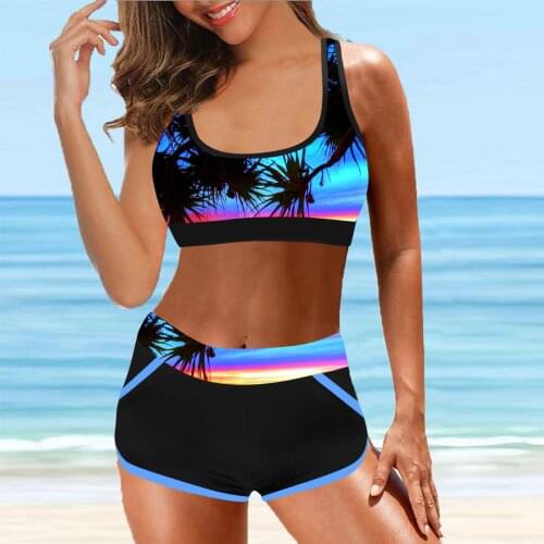 2021 Printed High Waist Two Pieces Bikini Set Swimsuit Female Women Beach Wear Swimwear Bather Bathing Suit Brazilian Biquini