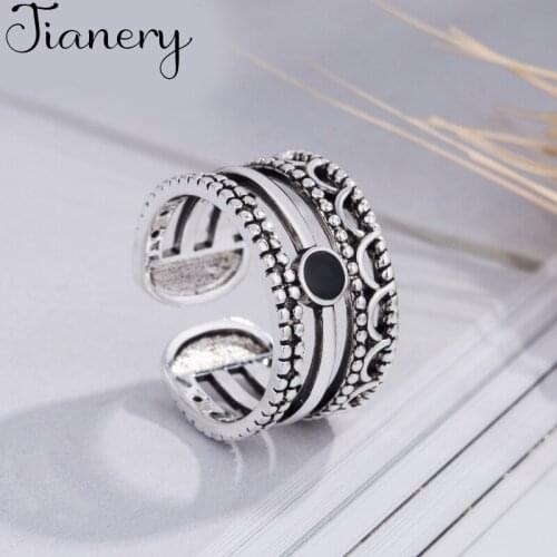Personality Boho Black Chains Rings For Women Charm Wedding Jewelry Adjustable Antique Finger Ring Anillos 2021