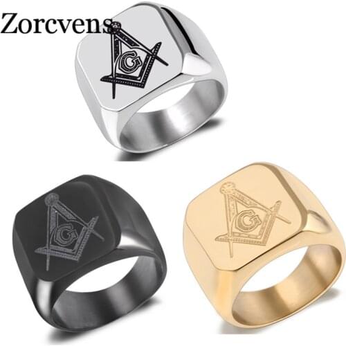 ZORCVENS 316L Stainless Steel Masonic Ring for Men, master masonic signet ring, free mason ring jewelry