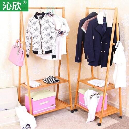 Solid wood bedroom floor coat rack hanger simple movable hangers hanger creative household shelving