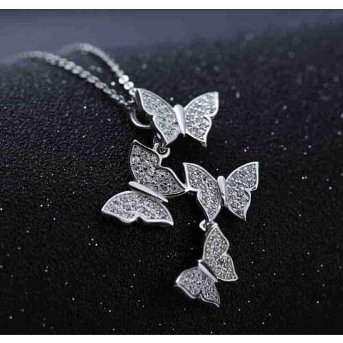 New Butterfly Clavicle Chain Rose Gold Sliver Shiny Full Zircon Simple Animal Pendants Necklaces Girl Fine Wedding Jewelry Gift
