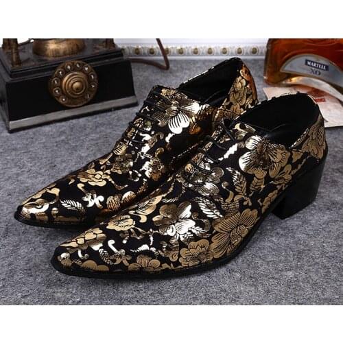 New fashion pointed toes printing flower personality casual leather shoes england style bottom thick business leather shoes