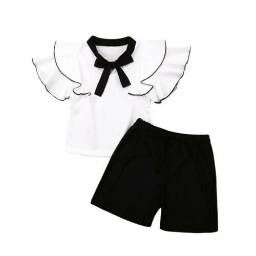 Toddler Girl Clothes Kids Girls Butterfly sleeve Tops Shirt Black Shorts 2pcs Summer Outfits Set Clothes