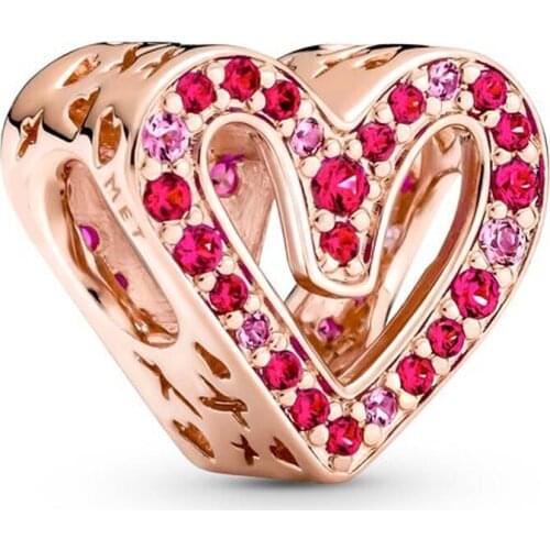 Original Sparkling Ruby Red & Pink Freehand Heart With Crystal Beads Fit 925 Sterling Silver Charm Europe Bracelet Diy Jewelry