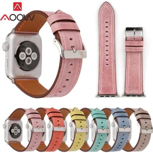Green Genuine Leather Watchband For Apple Watch 38mm 42mm Blue Pink Women Men Replacement Bracelet Strap Band for iwatch 1 2 3
