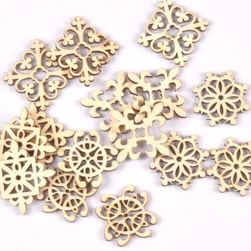 20Pcs 29mm Natural Wood Crafts DIY Scrapbooking Handmade Accessory Flower Lace Pattern Wooden Ornaments Home Decor Arts m2208