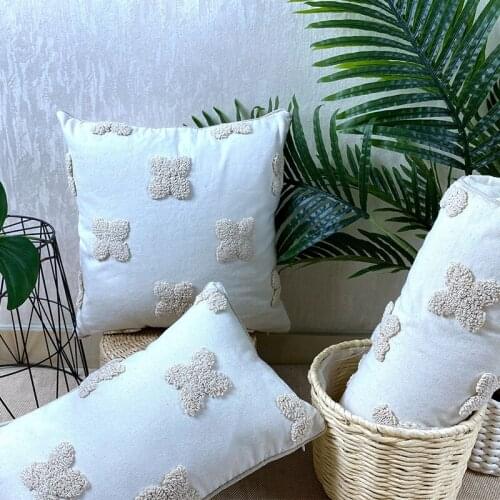 Luxury Geometric Sofa Cushion Cover 45X45cm Cotton Linen Embroidery Tufted Beige Pillowcase 30x50cm Farmhouse Bedroom Decoration