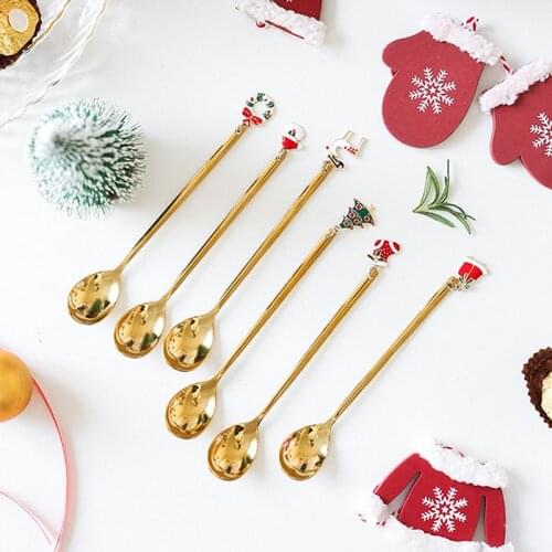 Merry Christmas Stainless Steel Gold/Silver Elk Snowman Santa Spoon 2022 New Year Christmas Decoration XMAS Merry Christmas 2021