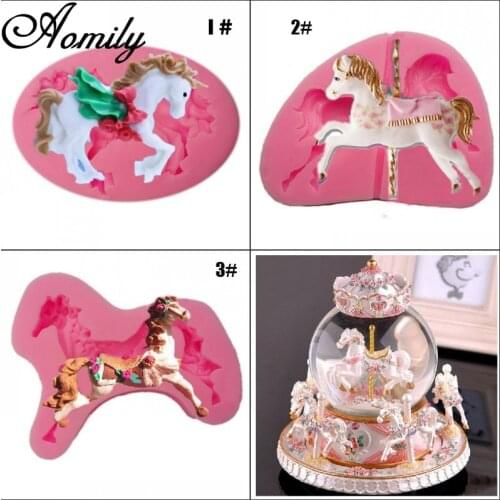 Aomily Merry Go Round Horse Silicone Cake Molds Cake Decorating Jelly Mold Fondant Chocolate Sugar Handmade Soap Molds Baking