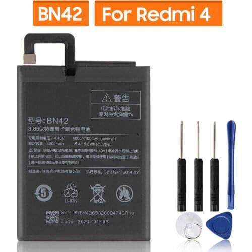 Original Replacement Battery BN42 For Xiaomi Redmi 4 Hongmi4 Redrice 4 Standard Version Genuine Phone Battery 4000mAh