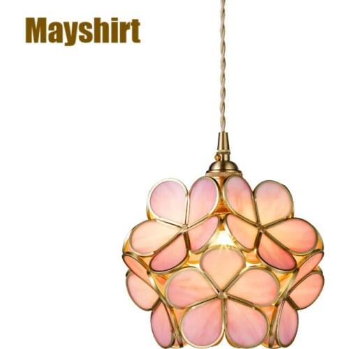 Pink Flower Glass Pendant Lights Dinning Living Room Light Fixtures Loft Decor Copper LED Hanging Lamp Home Suspension Luminaire