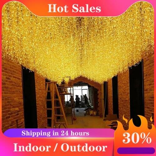 LED Icicle Light Curtain Light Waterfall Light String Garlands Fairy Light Starry Festival Party Decor Outdoor Waterproof Light