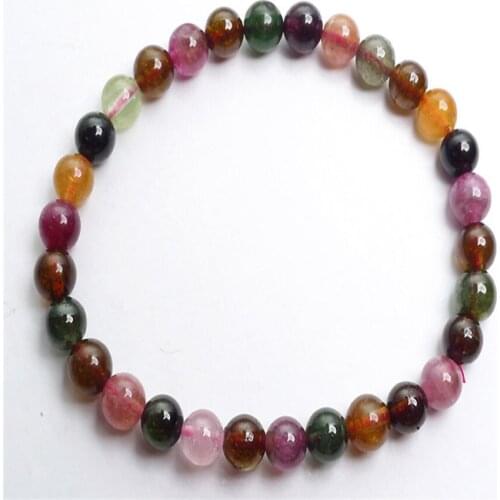Unique One Fashion Colorful 6mm Round Beads Jewelry Genuine Tourmaline Stretch Crystal Bracelets For Women