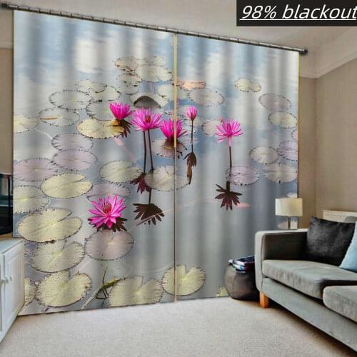 Custom made 3D Window Curtain Lotus Curtains For Living Room Bedroom Fresh Blackout Drapes