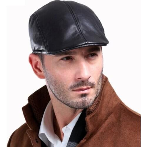Zero fish fur leather beret hat New Design Mens 100% Genuine Leather Cap /Newsboy /Beret /Cabbie Hat/ Golf Hat sheepskin caps