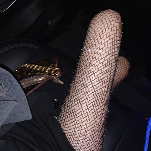 Women Sexy Stockings Tights Women Rhinestone Mesh Fishnet Pantyhose Plus Size Bling Female Tights Hosiery Meias Collant Femme