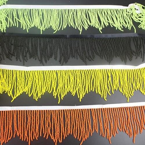 10yard Green Yellow Fringe Beaded Lace Trim Garment Dress Tassel Lace Decoration Shoes Ornaments Black Beads Curtain Accessories