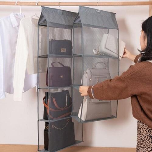 2/3/4-Layer Hanging Handbag Organizer for Wardrobe Closet Transparent Storage Bag Door Wall Clear Sundry Shoe Bag with Hanger Po