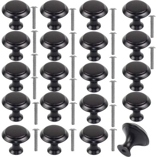 20PCS Cupboard Knobs Cabinet Door Knobs Stainless Steel Handles Round Mushroom Door Handle Black Knobs(with Screws)