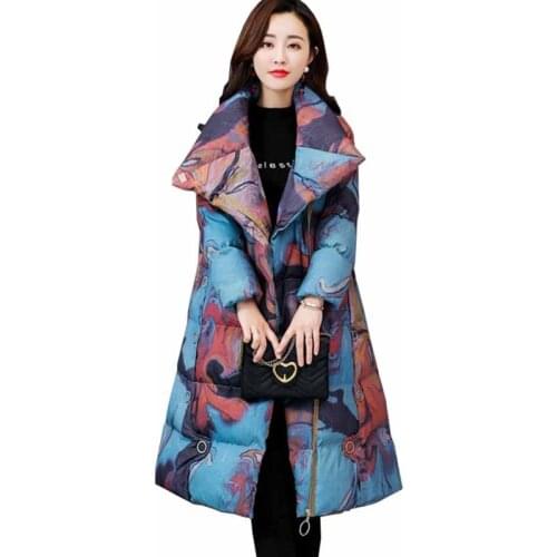 2019 High quality winter parkas women cotton jacket Thicken National style print outerwear Plus size Cotton-padded jacket G514