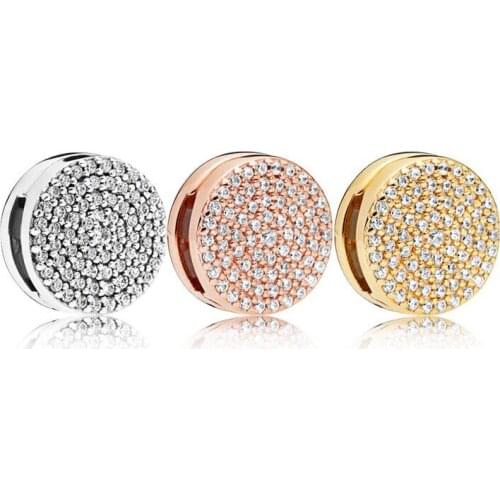 3 Colors Reflexions Elegance Clip Beads for Jewelry Making DIY Silver 925 Jewelry Pave CZ Round Beads For Reflexions Bracelets