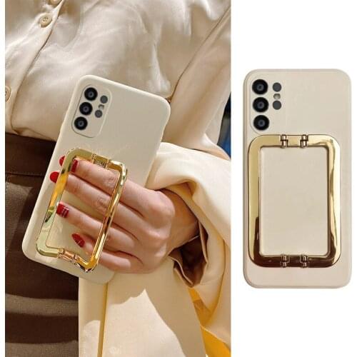 3D Luxury Metal Stand Liquid Silicone Phone Protection Case For Samsung Galaxy A01 A03S A02S A82 A32 A22 M31S Soft Back Cover