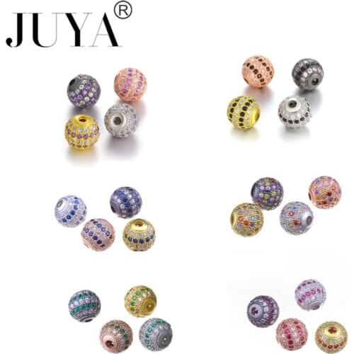 4pcs/lot 10mm Luxury Micro Pave Colorful AAA+ Zircon European Spacer Beads Round Ball Shape Charms for Bracelet Making Jewelry