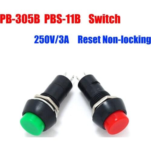 50pcs/lot PB-305B PBS-11B Micro Switch Tact Switches 250V/3A Round Button Reset Non-locking Switch