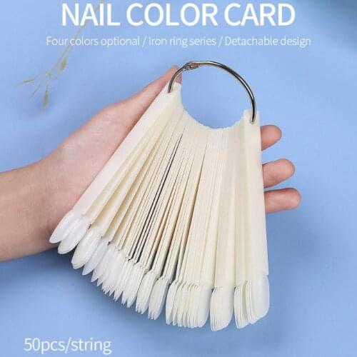 50pcs Iron Ring Fan Nail Color Card Oval False Nail Color Display Nail Polish Swatch Color Card Fake Nail Decor
