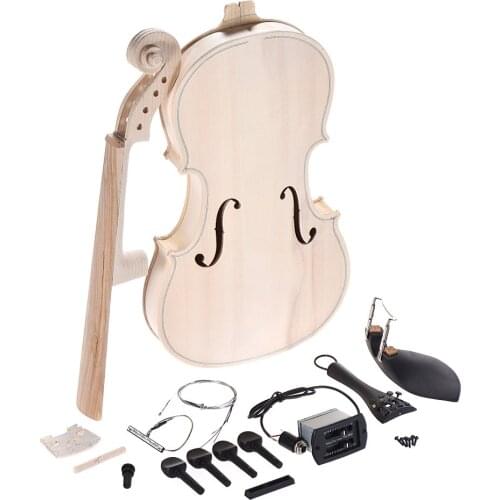 DIY 4/4 Full Size Violin Kit Natural Solid Wood Acoustic Fiddle with EQ Spruce Top Maple Back Neck Fingerboard Tailpiece