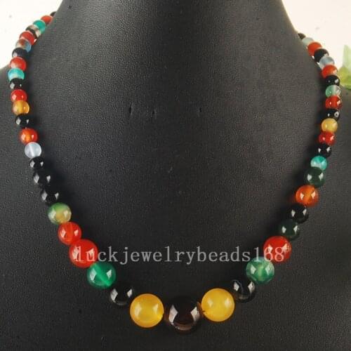 Free shipping Women Fashion Jewelry 6~14mm Beautiful Multicolor Carnelian Round Beads Necklace 17.5" FG6423